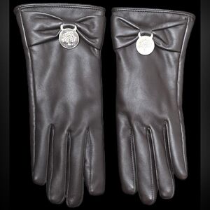 Mulberry Brown Bow Detail Gloves Designer Lined Winter Gloves